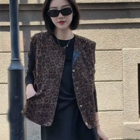 两面穿豹纹皮马甲外套女2025秋装新款百搭时尚休闲无袖坎肩背心潮商品大图