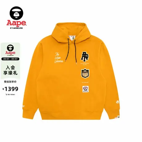 Aape旗舰店男装秋冬校园猿人毛巾徽章休闲潮流连帽卫衣C386XXP商品大图