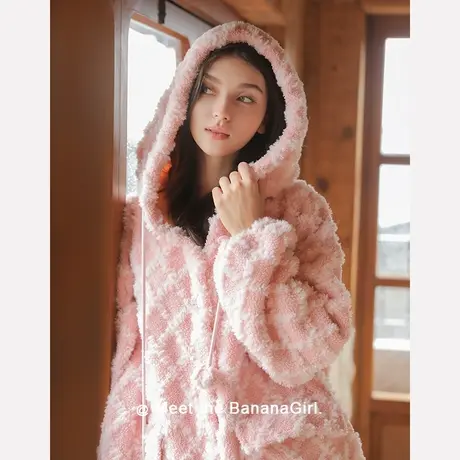 Bananagirl睡衣女套新款加厚保暖连帽简约宽松大码家居服可外穿冬商品大图
