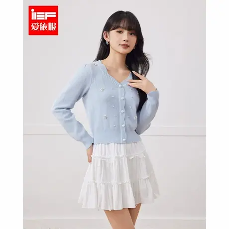 IEF/爱依服2024秋季新款时尚减龄轻熟风别致小众设计甜美毛织上衣图片
