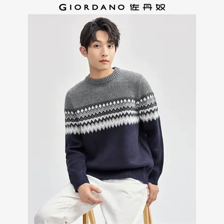 佐丹奴费尔岛毛衣男秋冬新款加厚复古圣诞提花圆领针织衫18055608商品大图