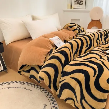 恒源祥A类兔毛加厚牛奶绒被套家用单双人床上被套秋冬保暖绒被套商品大图