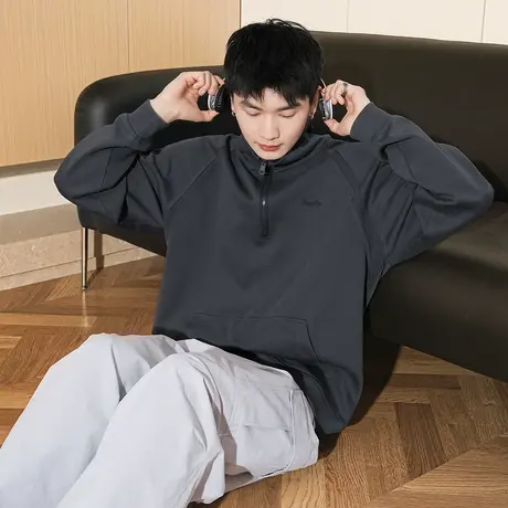 唐狮春新款男生卫衣半开拉链立领上衣青少年运动风外套潮流bdTD图片