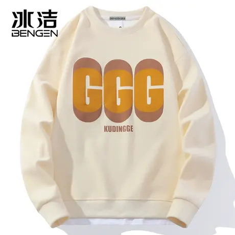 冰洁圆领卫衣2023秋季新款男士复古校园简约撞色字母长袖上衣WEZ商品大图