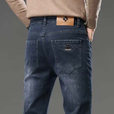 秋季男士美式高街蓝色男裤子春秋款弹力小直筒休闲牛仔裤2023新款商品大图