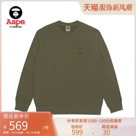 Aape旗舰店男装秋冬字母刺绣纯色加绒潮流圆领卫衣3803XXH图片