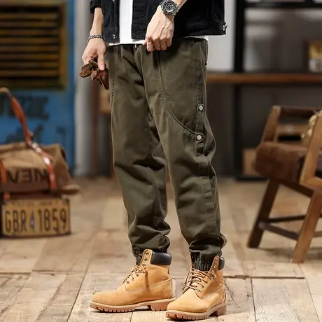 潮流百搭工装裤子高密斜纹精梳棉时尚裤子男款束脚潮流工装裤商品大图