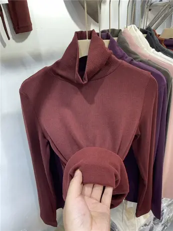 纯色经典百搭高领加绒长袖T恤女2023秋冬新款休闲显瘦打底衫上衣商品大图