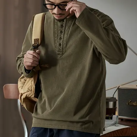 圆领时尚长袖T恤男炒洗套色工艺秋冬重磅针织面料高档男士长袖T恤商品大图