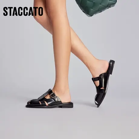 思加图新款奶油鞋复古编织猪笼鞋罗马包头凉拖女凉鞋S1098AH3图片