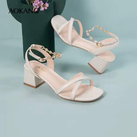 奥康女鞋 百搭秋季气质时尚潮流粗跟一字带女凉鞋露指女士凉鞋图片