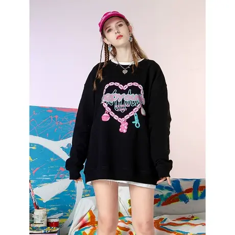 YEP超火爱心卫衣女春秋薄款复古港风宽松上衣欧货大版小众设计感商品大图