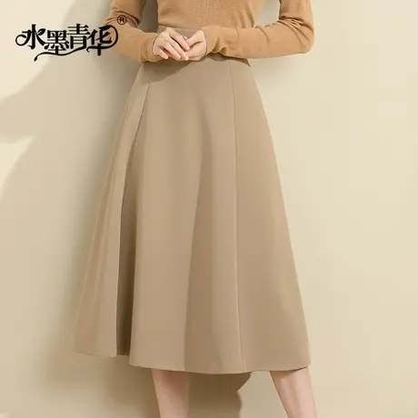 水墨青华2024春装新品时尚女装百搭梭织半身裙显瘦修身A字裙图片