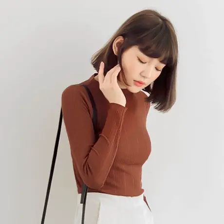 桔熊春秋季长袖半高领针织衫合身打底衫上衣少女胖妹妹大码FA1343图片