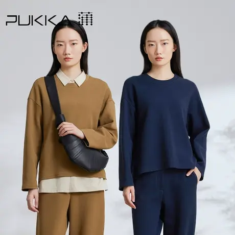 蒲PUKKA 春秋装经典长袖圆领卫衣女肌理针织套头上衣商品大图