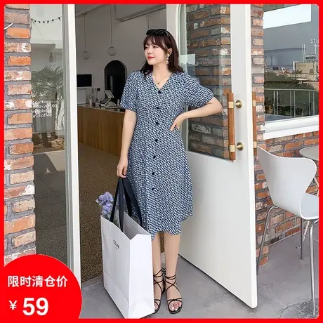 【清仓】新款碎花法式桔梗气质显瘦收腰大码胖MM连衣裙中长款洋气商品大图