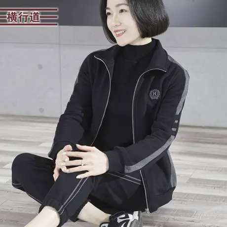 2025新款春装翻领绣花撞色卫衣外套女装纯色大码中年妈妈外穿上衣图片