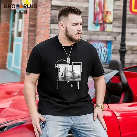 胖哥哥大码短袖男圆领宽松夏季打底衫T恤加肥加大潮胖子男装体恤商品大图