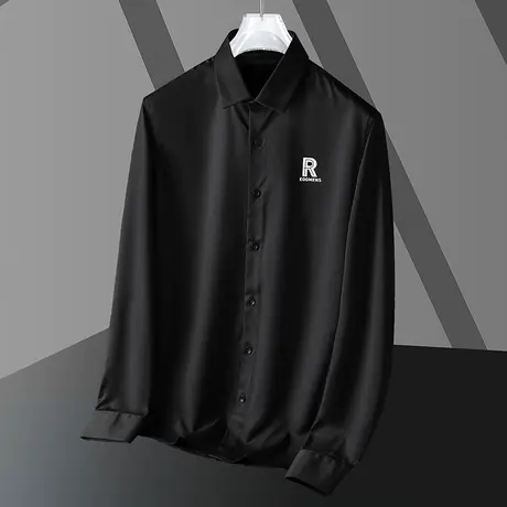 男士衬衫长袖春秋季商务正装抗皱免烫黑衬衣轻熟风男装高级感寸衫图片