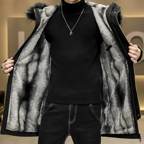 派克棉服男中长款加绒加厚冬季2023年新款韩版潮流防寒棉衣服袄子商品大图