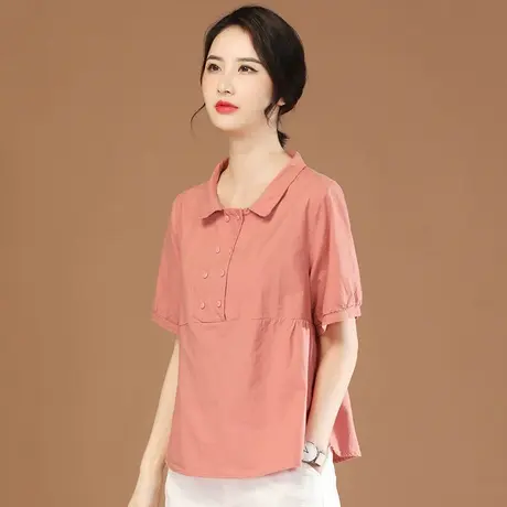 韩潮袭人娃娃领套头短袖女士衬衫2024夏季新款百搭上衣套头衬衣薄图片