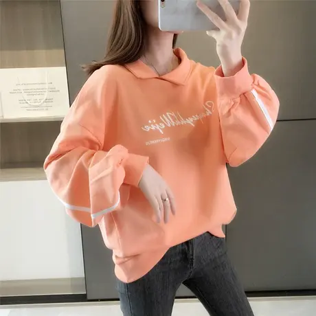 2023年新款韩版学院风卫衣女薄款POLO领套头字母上衣潮百搭外套图片