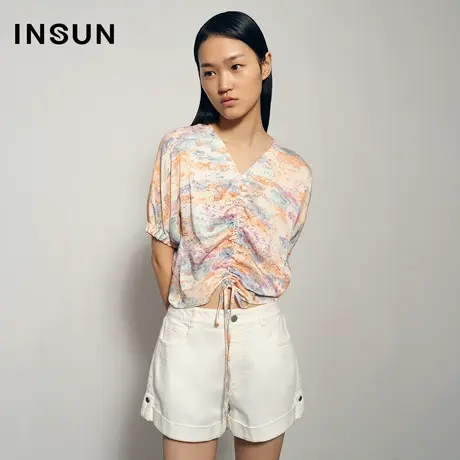 恩裳蝴蝶型灵动V领袖口收口雪纺衫图片