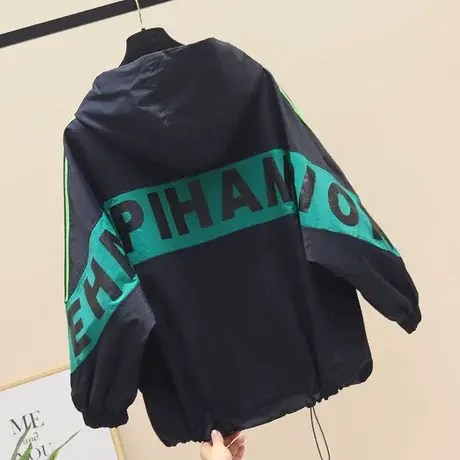 2023春秋新款连帽外套女时尚休闲棒球服大码宽松炸街拼接上衣夹克商品大图