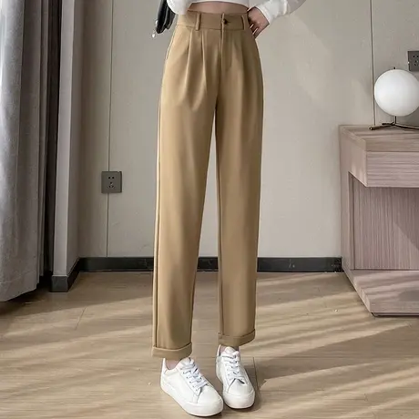 高级卷边西装裤女春季2023新款高腰显瘦直筒裤时尚通勤百搭休闲裤商品大图