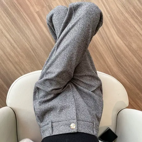 灰色毛呢西装裤女2024秋冬新款小个子高腰大码加厚九分直筒烟管裤商品大图