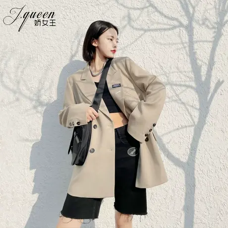 西装外套女秋季韩版宽松显瘦休闲百搭上衣中长款英伦风短袖小西服商品大图
