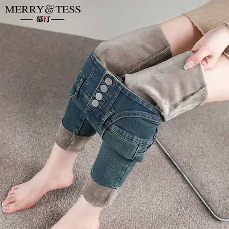 美式复古小脚牛仔裤女高腰显瘦2023年秋冬新款加绒弹力网红铅笔裤商品大图