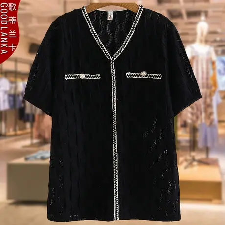 年轻气质胖妈妈小香风蕾丝小衫夏装新款加肥加大码女洋气时尚上衣图片