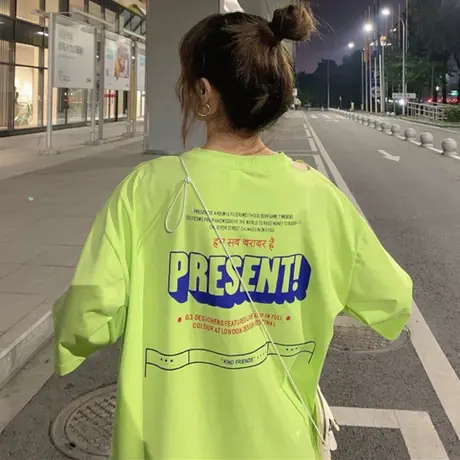 超火cec短袖t恤女2020韩版宽松ins原宿bf慵懒风百搭蹦迪上衣服潮商品大图