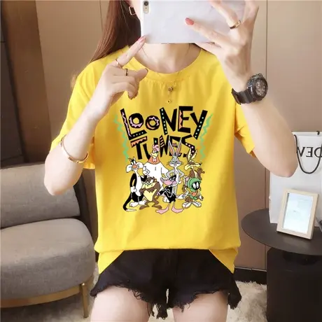 男女同款百搭短袖t恤2024新款女装宽松白色圆领体恤纯色打底上衣商品大图