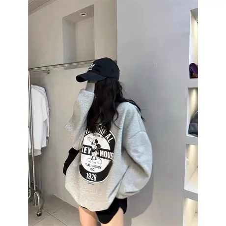 韩国东大门2023秋冬新款减龄卡通印花加绒加厚宽松百搭长袖卫衣女商品大图