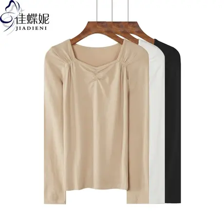 2023春秋新款长袖T恤女韩版百搭V领打底衫内搭设计感小心机上衣商品大图