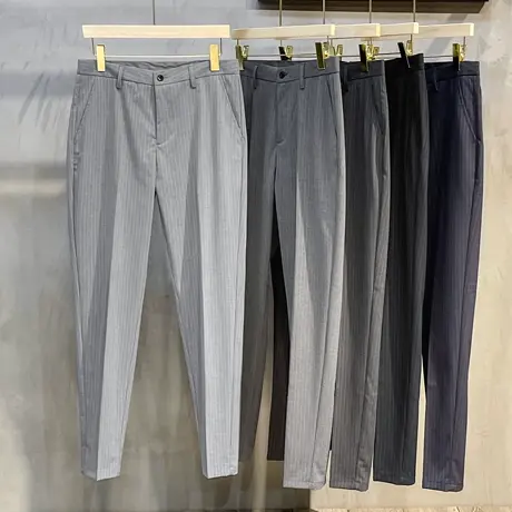 竖条纹小西裤男秋季薄款潮牌修身男士裤子直筒休闲长裤男韩版潮流图片