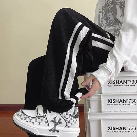 直筒灯芯绒裤子男秋季新款痞帅宽松欧美高街vibe运动休闲长裤潮牌商品大图