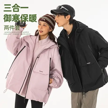 DZH情侣三合一冲锋衣男秋冬款可拆卸两件套摇粒绒外套2023年新款商品大图