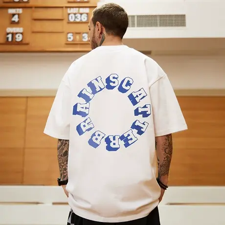 oversize美式潮牌胖子男装大码2024新款国潮宽松短袖T恤潮流半袖商品大图