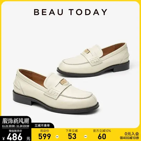 BeauToday真皮乐福鞋女2024新款BT英伦风平底小皮鞋复古粗跟女鞋商品大图