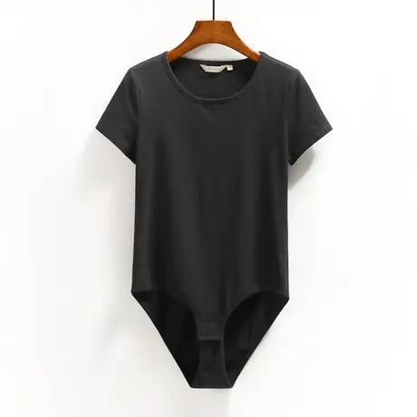 黑色紧身短袖连体上衣倒三角带裆欧美兜底衣泳衣式t恤女夏商品大图