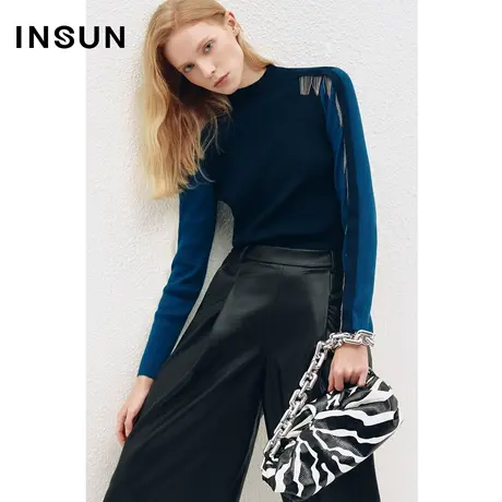 恩裳COVER初冬2022时尚设计感拼色流苏链条修身打底毛织衫女商品大图