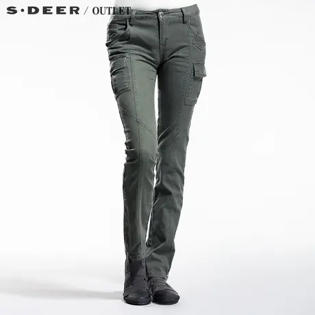s.deer圣迪奥专柜正品女装秋装拉链多口袋做旧工装裤S12380886商品大图
