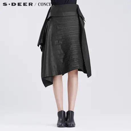 sdeer圣迪奥2018秋季女装设计感立体折痕半身裙S16381368图片