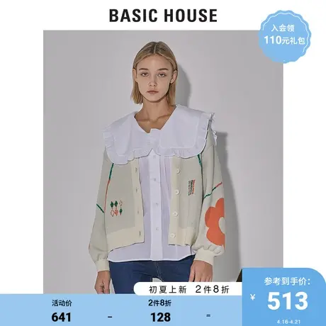 Basic House/百家好2022早春新款韩版印花宽松针织开衫女HWCD121A图片