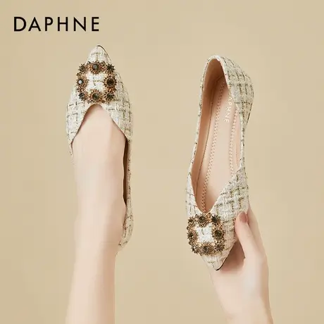 达芙妮单鞋2022年春季新款法式高跟鞋女方扣浅口平底尖头软底鞋子商品大图