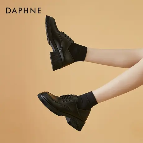 达芙妮黑色皮鞋女英伦风春季夏季职业厚底通勤正装面试上班工作鞋商品大图