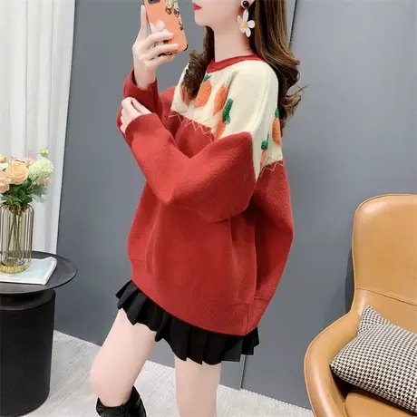 日系奶fufu圆领学院风毛衣女秋冬2023新款款洋气减龄温柔风针织衫商品大图